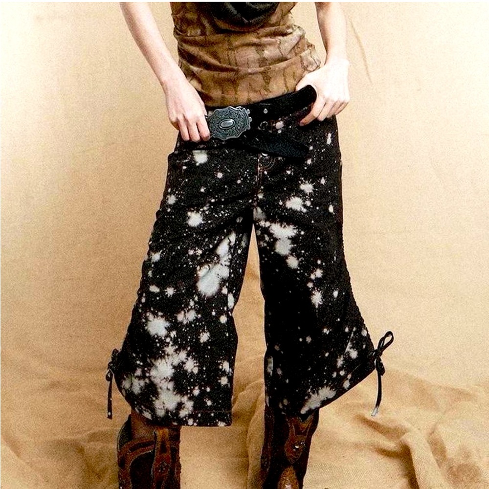 Hand-Dyed Distressed Wide-Leg Cargo Pants – Size L